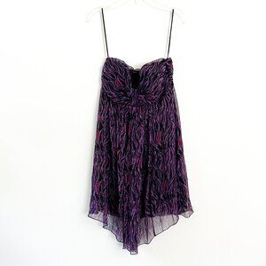 vintage y2k express // purple black zebra silk cocktail dress strapless 2